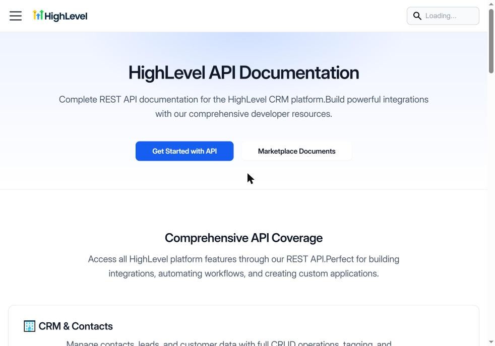 HighLevel API documentation home page