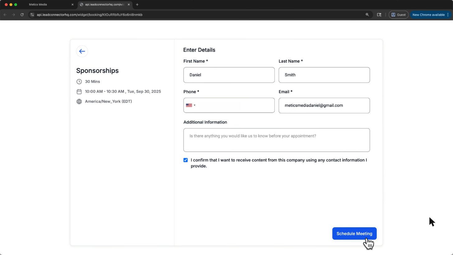 What a customer sees on a GoHighLevel booking page