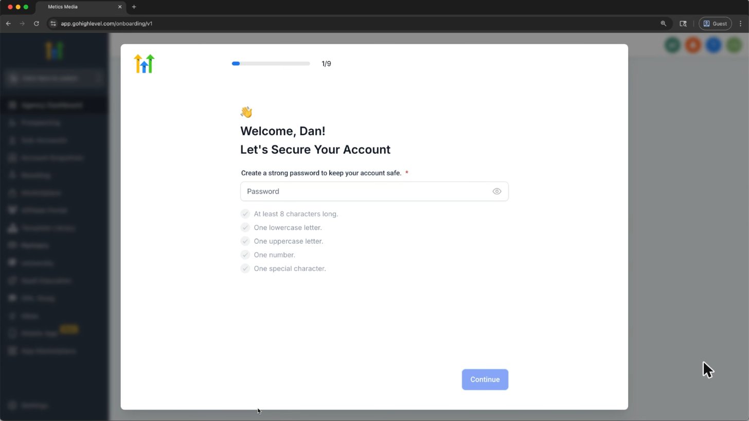 GoHighLevel create password step with password rules