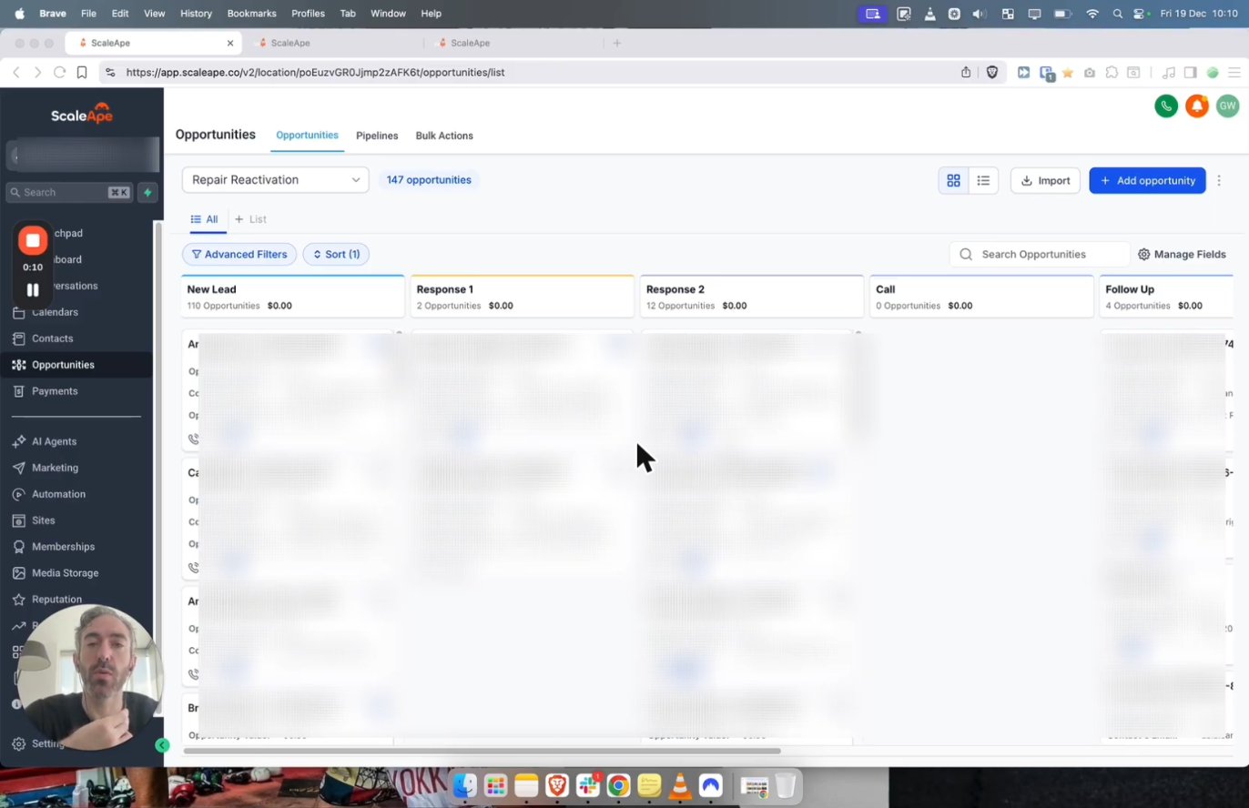 GoHighLevel Repair Reactivation pipeline with 147 old leads