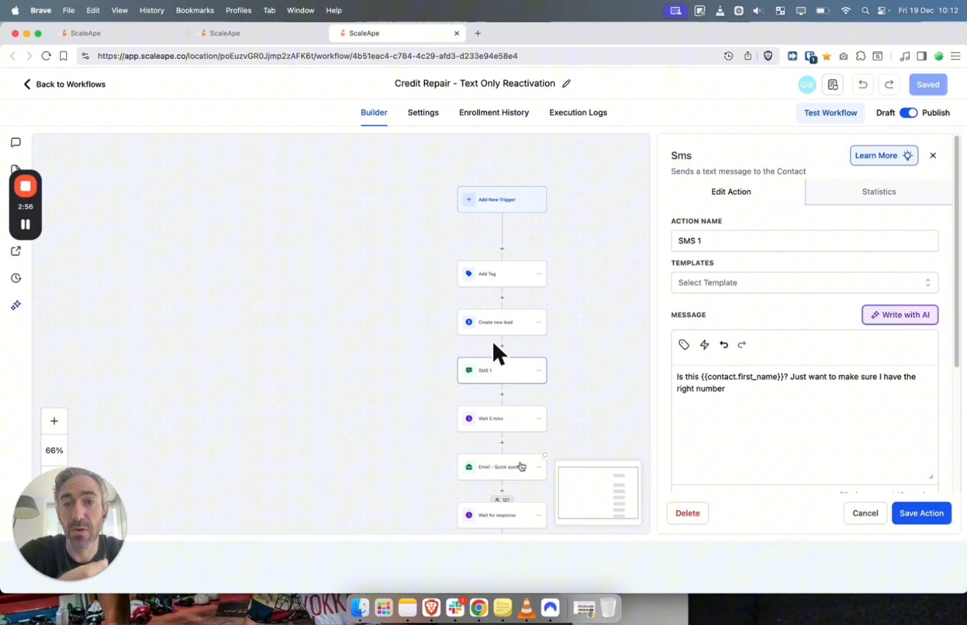 First reactivation SMS in a GoHighLevel workflow