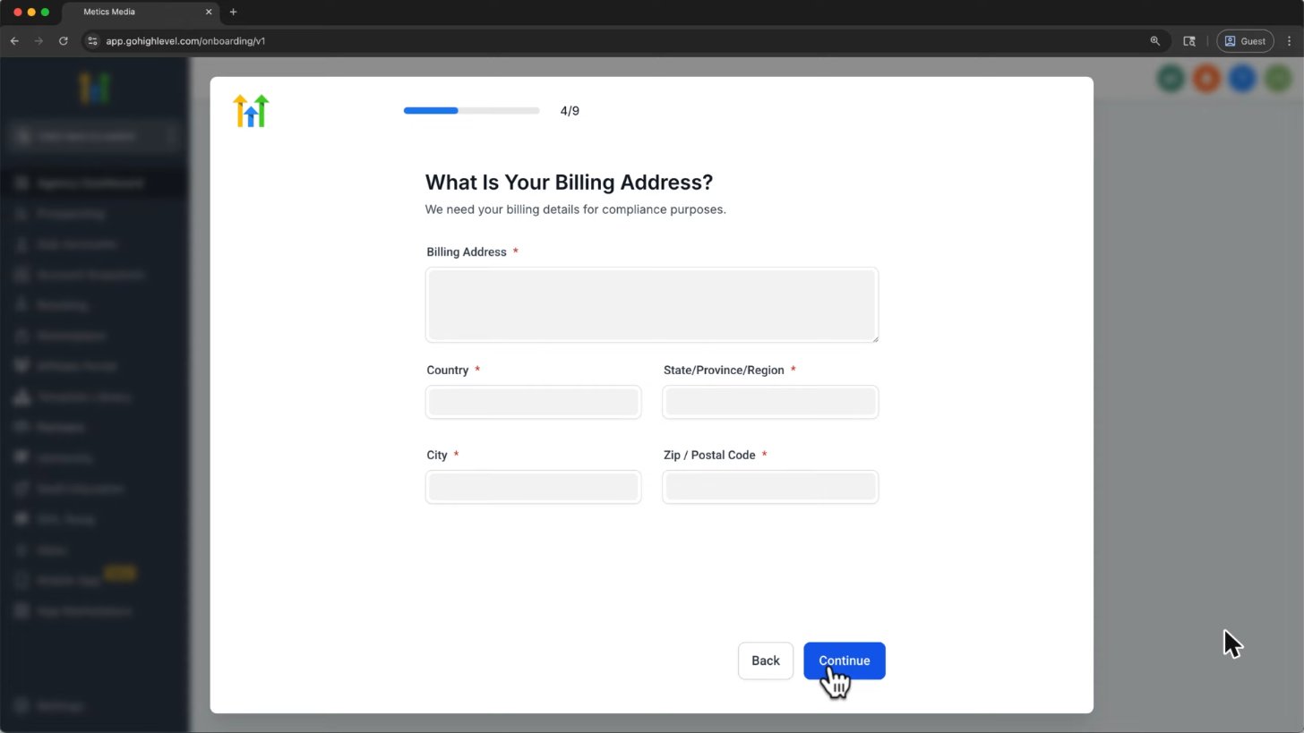 GoHighLevel billing address step
