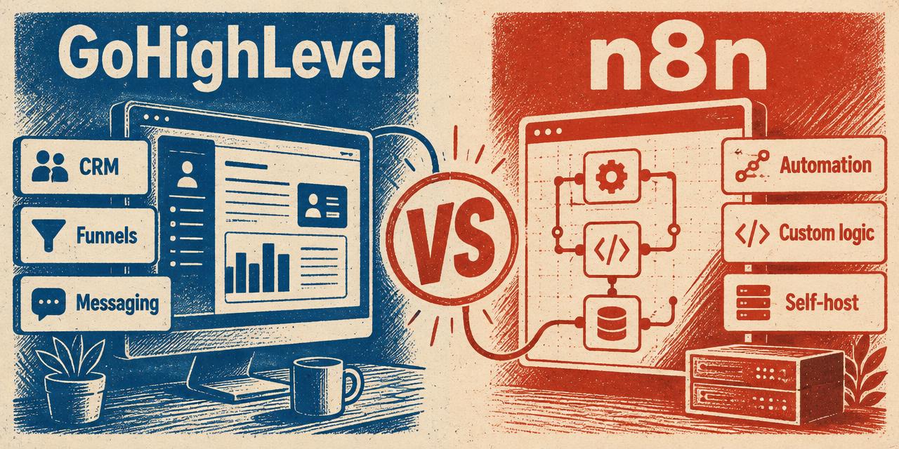 GoHighLevel vs n8n: CRM, funnels, messaging vs automation, custom logic, self-host