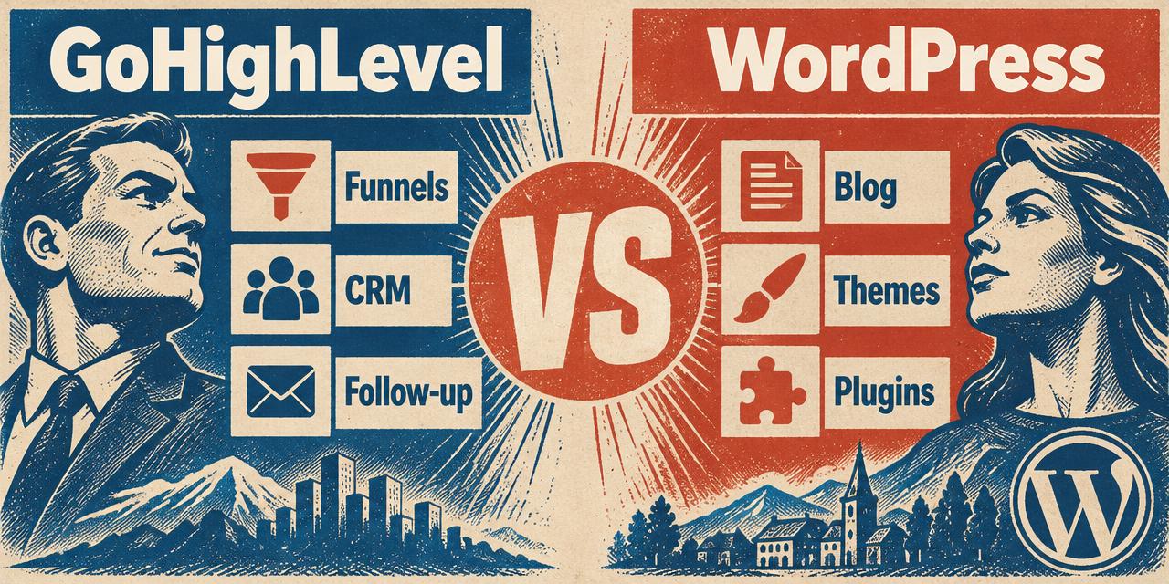GoHighLevel vs WordPress: funnels, CRM, follow-up vs blog, themes, plugins